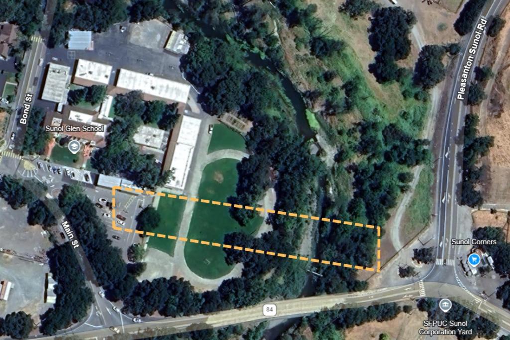 map showing working are across the Arroyo and school athletic field