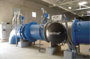 photo of large diameter pipeline inside the Tesla Treatment Facility with the word "Sentinel" on one side