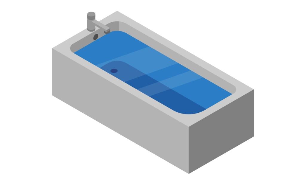 Stylized image of a bathtub filled nearly to the brim with blue water