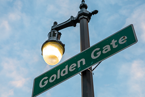 Streetlight with Golden Gate Street sign