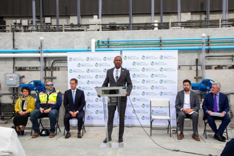 District Supervisor Shamann Walton speaks at the headworks ribbon cutting event