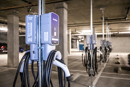 EV chargers in an underground garage