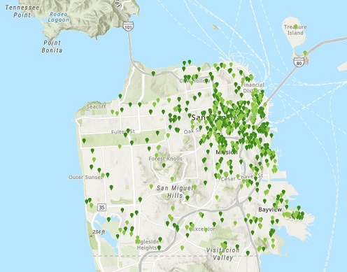 Map showing green infrastructure projects in San Francisco