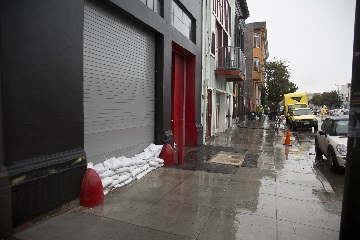 sandbags blocking roll-up garage door