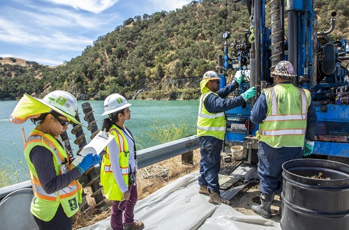 Survey team taking a core sample