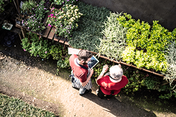 Employee helping customer at plant nursery