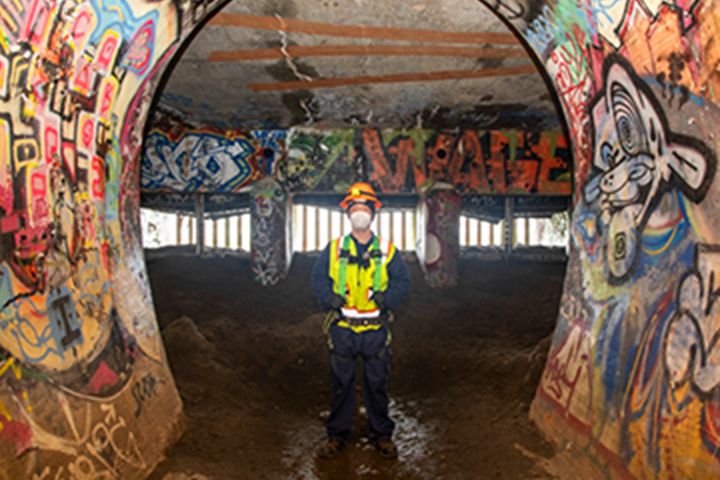 SFPUC employee inside sewer collection tunnel