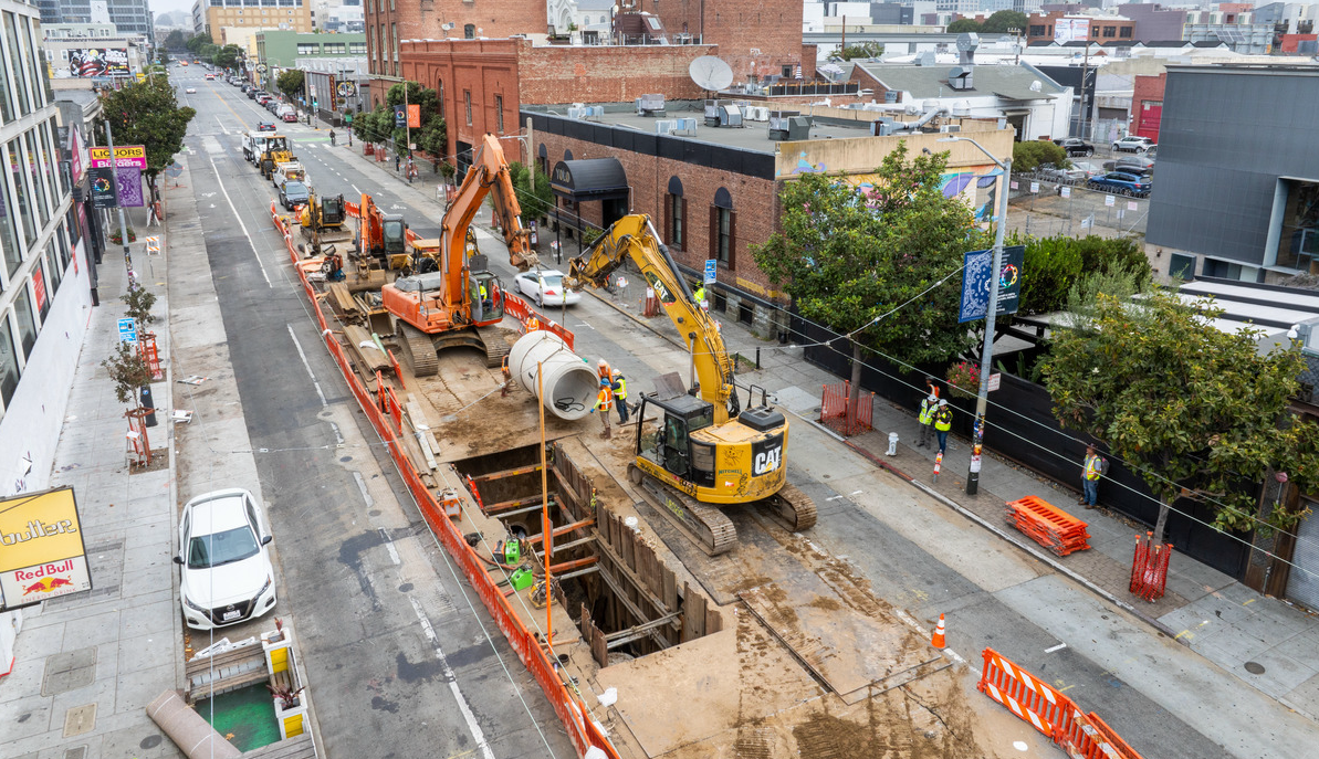 Construction in the roadway as part of the Folsom Area Stormwater Improvement Project