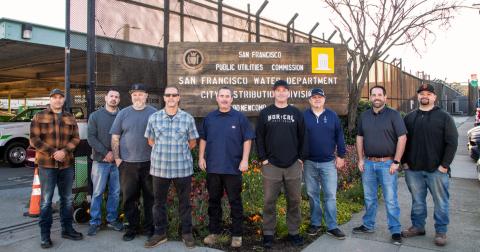 SFPUC’s crew of gatemen. From left to right: Jeff Spano, Bobby Sari, Jason Brooke, Erik Rennenkampf, Steve Quinn, Matt Robertson, Rich Mercurio (Gateroom Supervisor), Bob Olinger, and Mike Reidy. Not pictured: Jonnie Carpenter, Ricky Gonzales, and Paul Pese