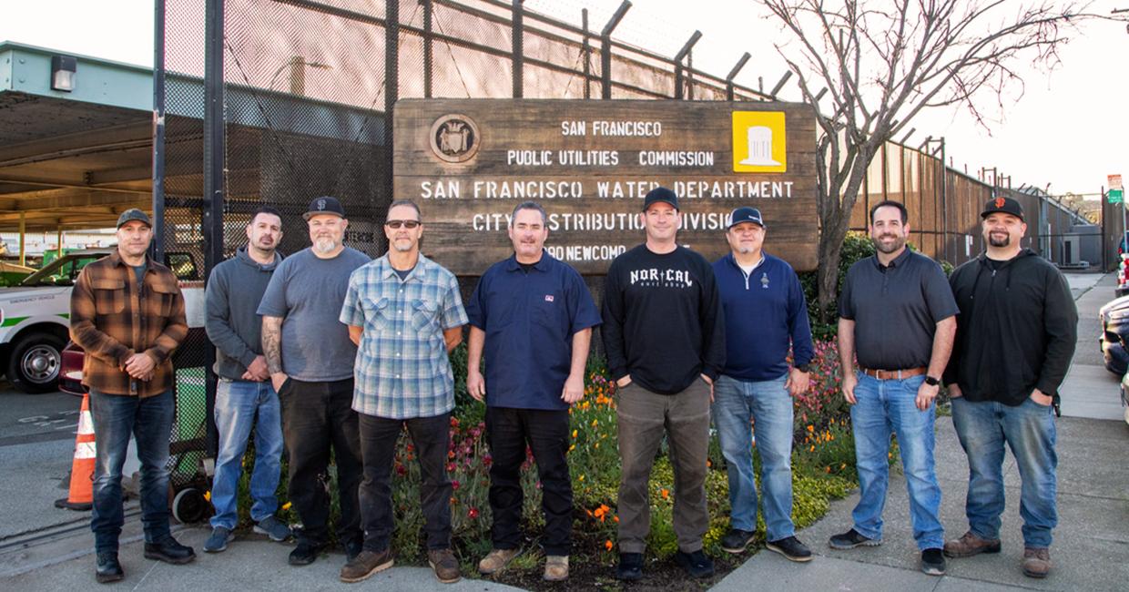 SFPUC’s crew of gatemen. From left to right: Jeff Spano, Bobby Sari, Jason Brooke, Erik Rennenkampf, Steve Quinn, Matt Robertson, Rich Mercurio (Gateroom Supervisor), Bob Olinger, and Mike Reidy. Not pictured: Jonnie Carpenter, Ricky Gonzales, and Paul Pese