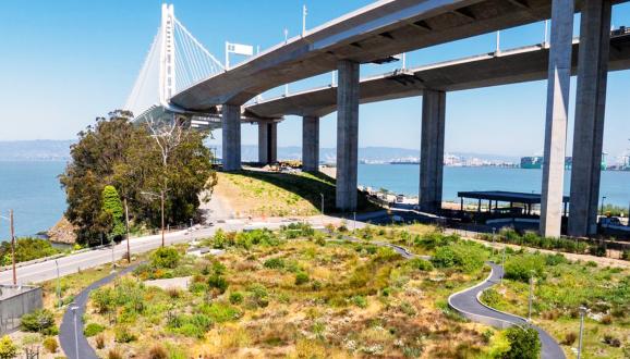 Các khu vực tái phát triển, như Treasure Island gần cầu Golden Gate, cần không gian mở, một cơ hội để quy hoạch cơ sở hạ tầng xanh tập trung.