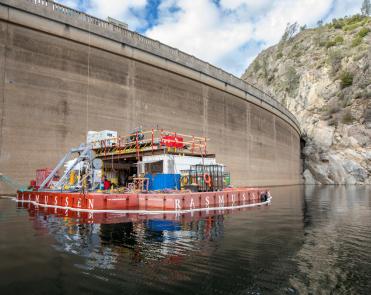 Diving barge next to O'Shaughnessy Dam.