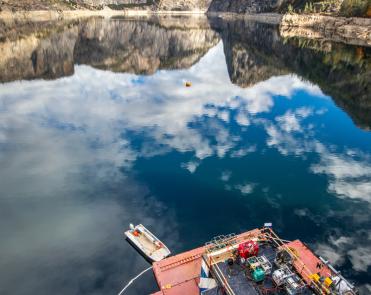 Aerial view of the diving barge.